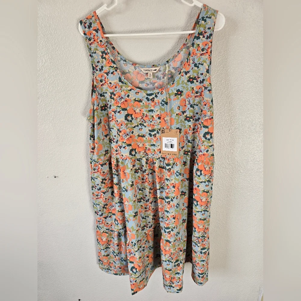 NWT Toad & Co Crusher Tiered Dress Papaya Geranium Print XL - Picture 1 of 10